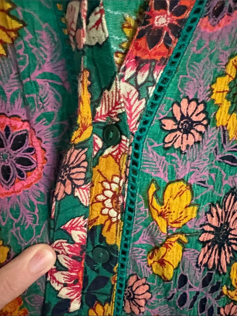 Anthropologie Akemi + Kin Floral Split-Pane Peplum Tunic in Teal, Pink, Mustard - Picture 6 of 6